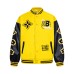 Street Style PU Leather Sleeve Patchwork Baseball Jacket for Men, Loose Fit Slimming Casual Outwear