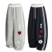 Street Style Towel Embroidery Heart Graphic Sweatpants Unisex Loose Casual Wide Leg Pants