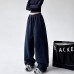 Blue Extra Thick Fleece Sweatpants Unisex Warm Fleece Pants Straight Loose Northeast Outerwear Cotton Pants