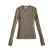 V-neck long sleeved elastic slim fit base sweater
