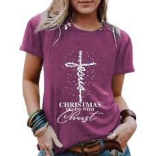 CHRISTMAS Pattern New Round Neck Loose Short Sleeve
