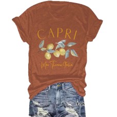 CAPRI Lemon Printed New Round Neck Loose Short Sleeve