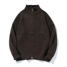 Solid Color Semi-High Neck  Open Front Clean Fit  Cardigan Sweater 