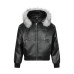Street Retro Detachable Fur Collar Hooded PU Leather Parka Coat for Men and Women, Loose Oversized Design, Unique Style Winter Jacket