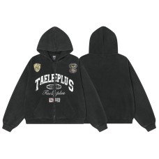 Street Hip-Hop Racing Style Distressed Washed Hoodie Unisex Loose Casual Zip-Up Cardigan Jacket