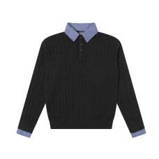 Street Vintage Two-Piece Spliced Turn-Down Collar Knitwear for Men and Women, Loose College Style, Warm Couple Knitwear