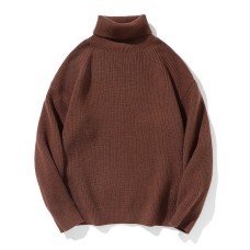 Simple Solid Color High Neck Sweater Unisex Loose Casual Basic 