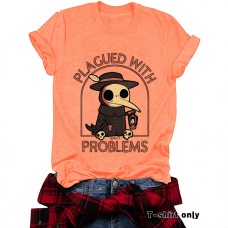 PLAGUED WITH Crow Round Neck Loose Short Sleeve PLAGUED WITH Crow Round Neck Loose Short Sleeve