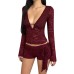 Deep V temperament splicing autumn spicy girl long sleeved top