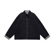 Loose Casual Patchwork Plaid Multi-pocket Unisex Long Sleeve Work Jacket