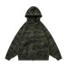 Washed Oversized Camouflage Hooded Zip-Up Sweatshirt