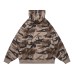 Washed Oversized Camouflage Hooded Zip-Up Sweatshirt