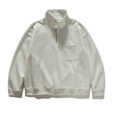 Streetwear Solid Color Half-Zip Stand Collar Hoodie Men's Loose Pullover Sweatshirt