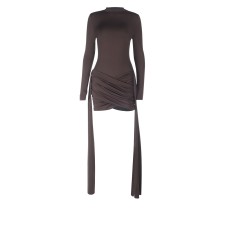 High neck long sleeved ribbon wrapped hip dress for women High neck long sleeved ribbon wrapped hip dress for women