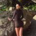 High neck long sleeved ribbon wrapped hip dress for women