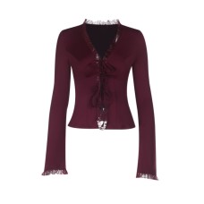 Chiffon shirt temperament slim fit pleated flared sleeve top for women