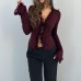 Chiffon shirt temperament slim fit pleated flared sleeve top for women