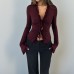 Chiffon shirt temperament slim fit pleated flared sleeve top for women