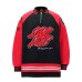 Style Color-Blocked Raglan Sleeve Letter Embroidery Turn-Down Collar Long Sleeve T-Shirt Unisex Loose Casual Top