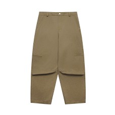 Distressed Pleated Loose Wide-Leg Workwear Trousers