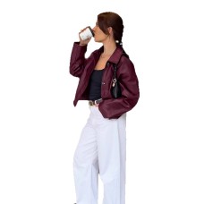 Collar PU leather jacket women's retro motorcycle suit top