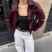 Collar PU leather jacket women's retro motorcycle suit top