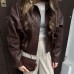 Versatile loose short pilot retro motorcycle style leather jacket for women