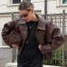 Versatile loose short pilot retro motorcycle style leather jacket for women