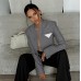 Striped suit women's short standing collar long sleeved contrasting suit jacket