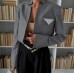 Striped suit women's short standing collar long sleeved contrasting suit jacket