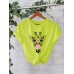 Round neck short sleeved t-shirt printed with bubble blown giraffe