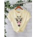 Round neck short sleeved t-shirt printed with bubble blown giraffe