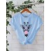 Round neck short sleeved t-shirt printed with bubble blown giraffe