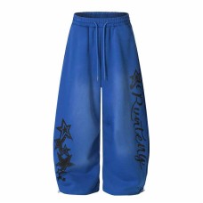 Retro Letter Star Print Casual Pants Unisex Hip-Hop Style Loose Lazy Floor-Length Drapey Wide-Leg Sweatpants