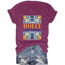 TDCLC Lemon Printed Round Neck Loose Short Sleeve