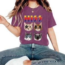HIZZ Four Cats New Round Neck Loose Short Sleeve
