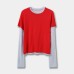 Fashionable Color-Blocking Sleeve Mock Two-Piece Knit Long Sleeve Women's Round Neck Striped Wool Knit Top