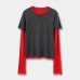 Fashionable Color-Blocking Sleeve Mock Two-Piece Knit Long Sleeve Women's Round Neck Striped Wool Knit Top