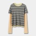 Fashionable Color-Blocking Sleeve Mock Two-Piece Knit Long Sleeve Women's Round Neck Striped Wool Knit Top