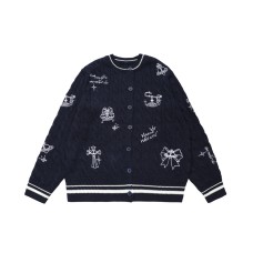 Vintage Gothic Style Embroidered Cardigan Sweater Casual Streetwear Loose Knit Outerwear