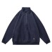 Streetwear Smiley Embroidered Logo Loose Half-Zip Fleece Hoodie