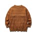 Loose Knit Sweater with Fleece Stripe Simple Solid Color Oversized Hoodie Design