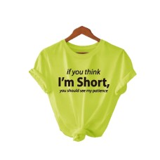 I'm Short Printed Cotton Round Neck Loose Short Sleeve I'm Short Printed Cotton Round Neck Loose Short Sleeve
