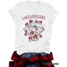 LABZAADEKKRY Printed Round Neck Loose Short Sleeve