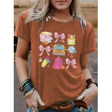 Stationery printed round neck pullover short sleeved shirt