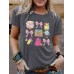 Stationery printed round neck pullover short sleeved shirt