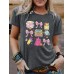 Stationery printed round neck pullover short sleeved shirt