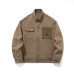Retro Color-block Pocket Design Loose Turn-down Collar Work Jacket