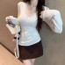 Style V-Neck Lace Spliced T-Shirt for Women, Slim Fit Bodycon Top