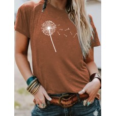 Dandelion print round neck pullover short sleeved shirt Dandelion print round neck pullover short sleeved shirt